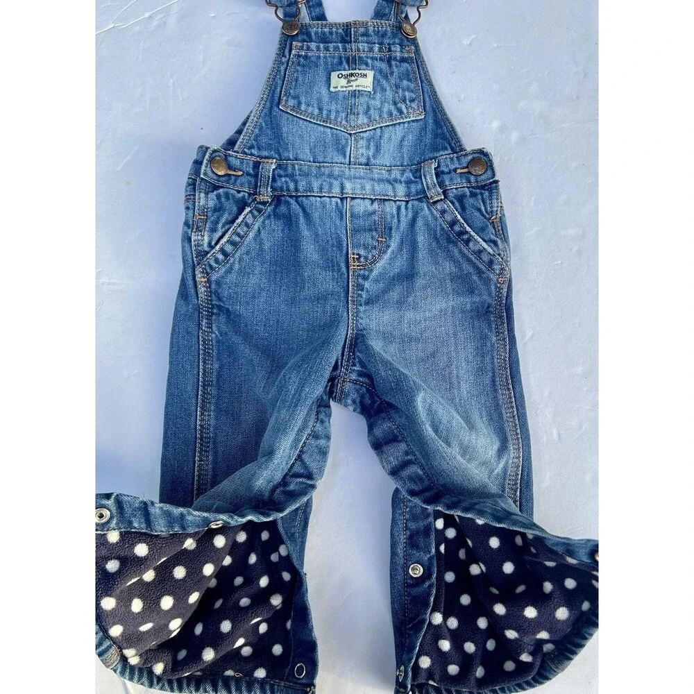 Y2K OshKosh B’Gosh Vestbak Denim Overalls 18M Fleece Lined